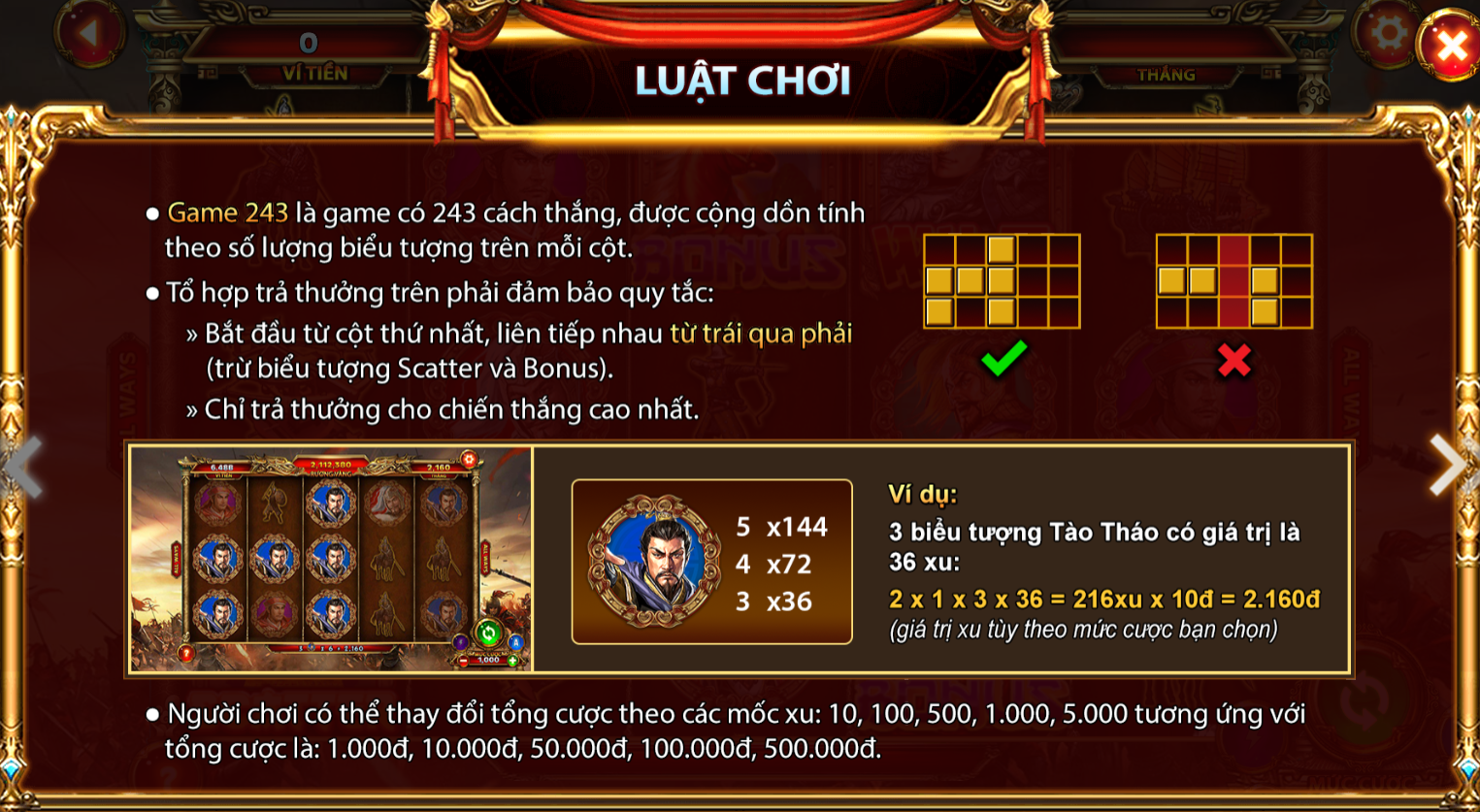 Luật chơi game slot nổ hũ Tam Quốc Tranh Hùng được cổng game W88 cung cấp chi tiết