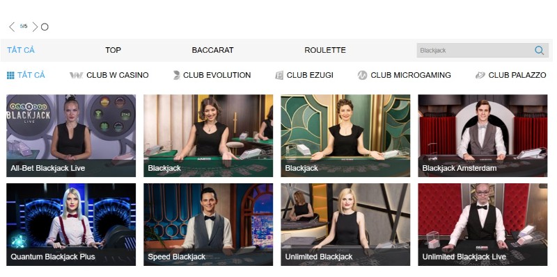 Blackjack livestream W88